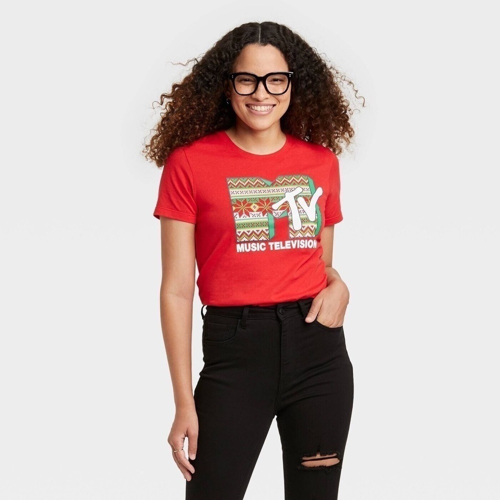 Women's MTV Holiday Short Sleeve Graphic T-Shirt Red Small Christmas